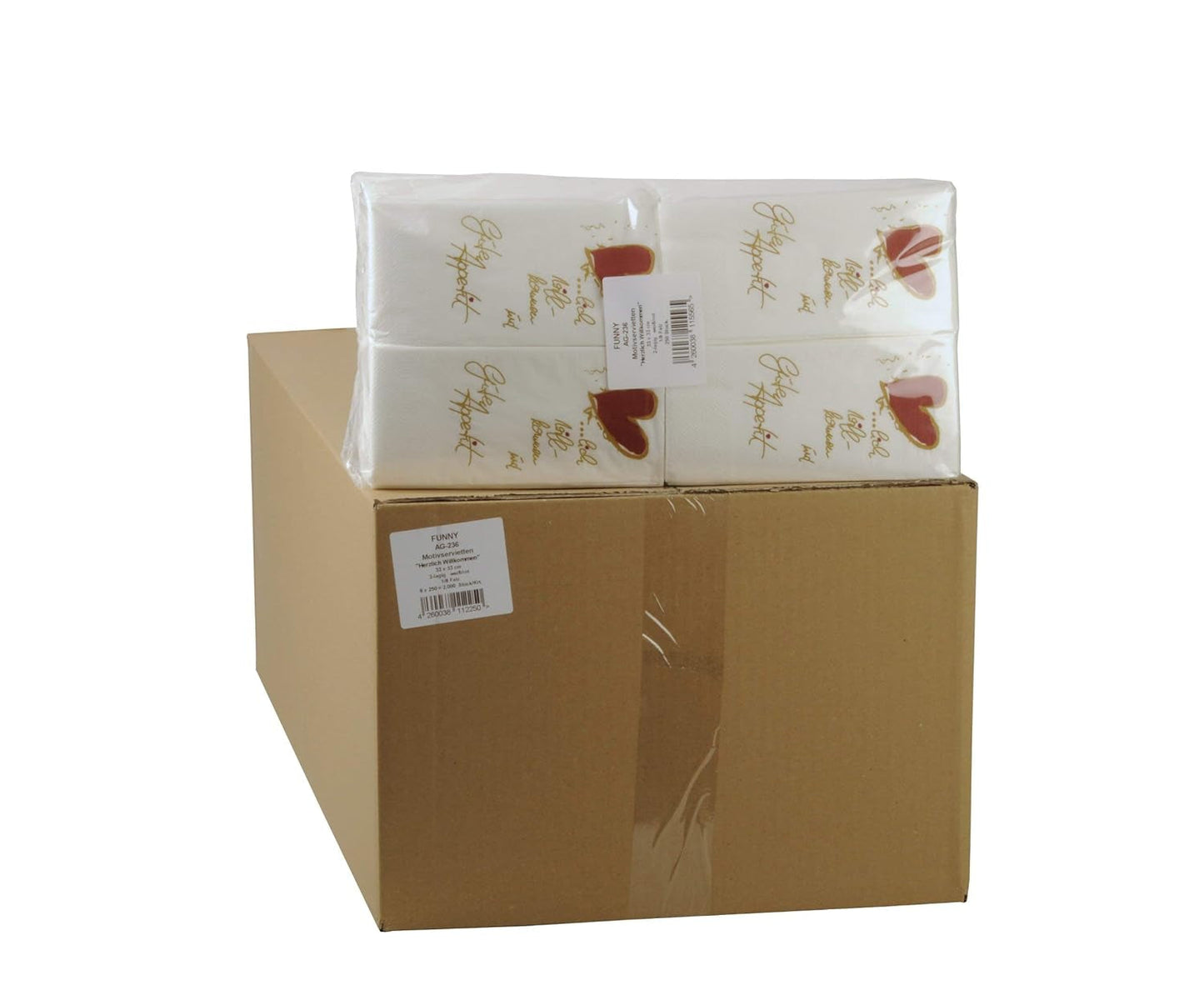 Servetten met grappige motieven, 2-laags, Welcome / Bon Appetit 33 X 33 Cm 1/8 vouw, 8-pack (8 X 250 stuks)