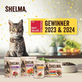 Shelma Natvoer voor katten met kip in tomaten- en kruidensaus - Compleet graanvrij voer met hoog vleesgehalte - 28 x 85 g (2,38 kg)