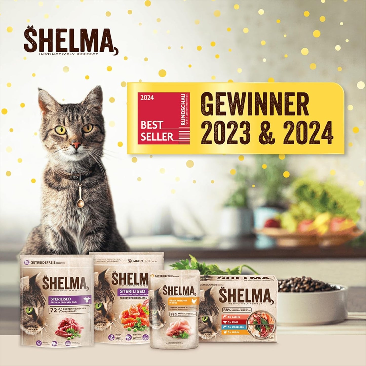 Shelma Natvoer voor katten met kalkoen in tomaten- en kruidensaus - Compleet graanvrij voer met hoog vleesgehalte - 28 x 85 g (2,38 kg)