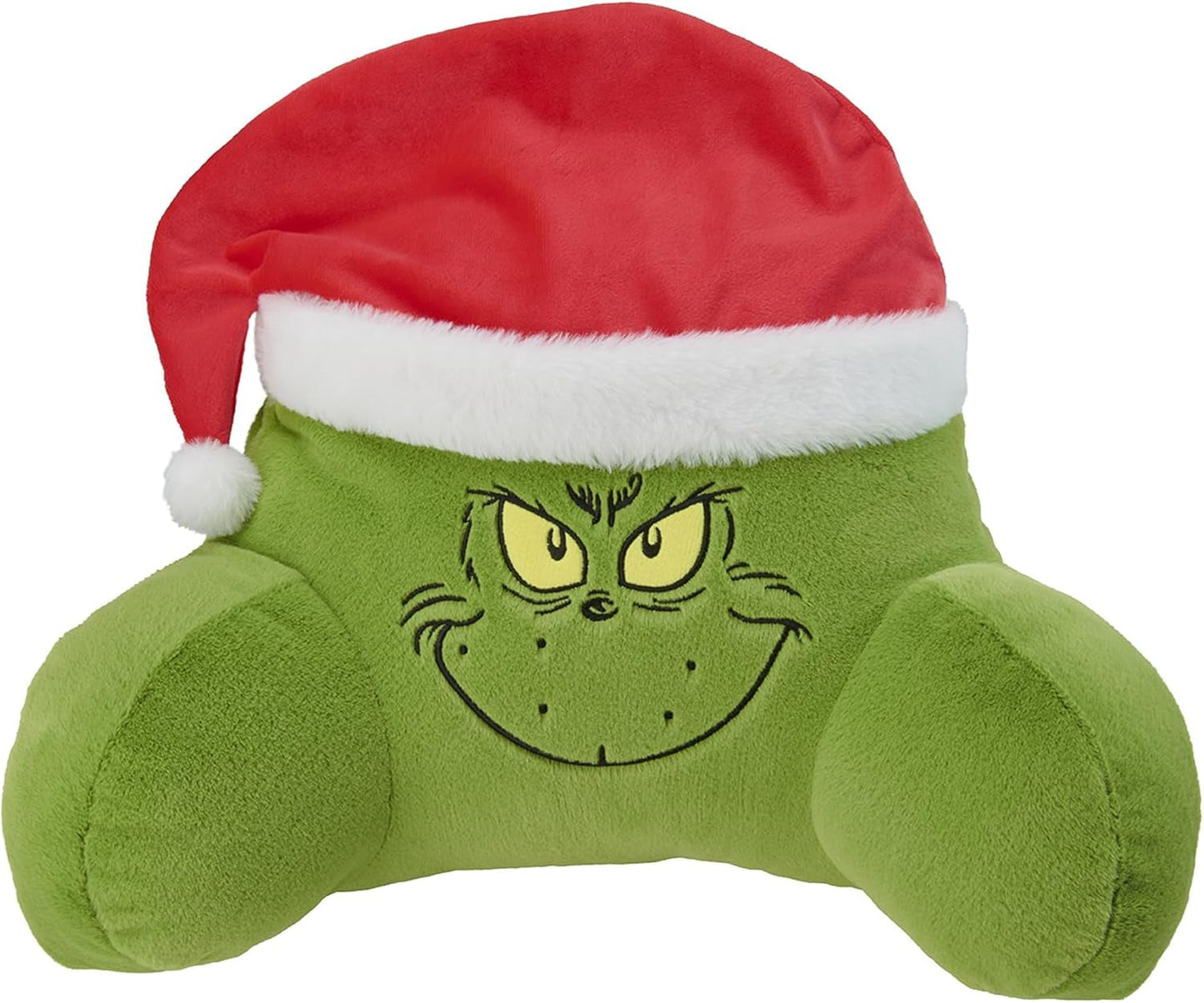 Grinch Kussen - Rugkussen voor bed en bank, rugsteun met armleuningen, leeskussen voor rug, nek en hoofd, groen, 40 x 38 cm