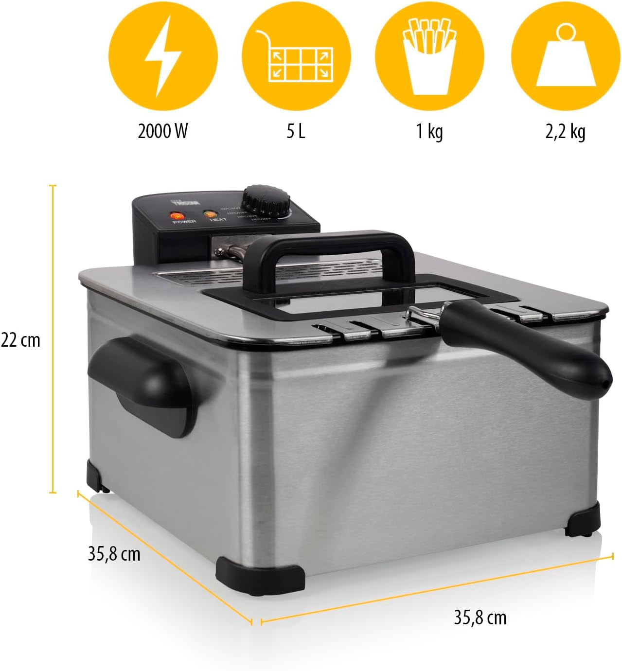 Tristar Friteuse, 1 grote mand en 2 kleine mandjes, regelbare thermostaat, koelzone, 5 liter, 2000 W, FR-6949 Apparaten Naty Shop