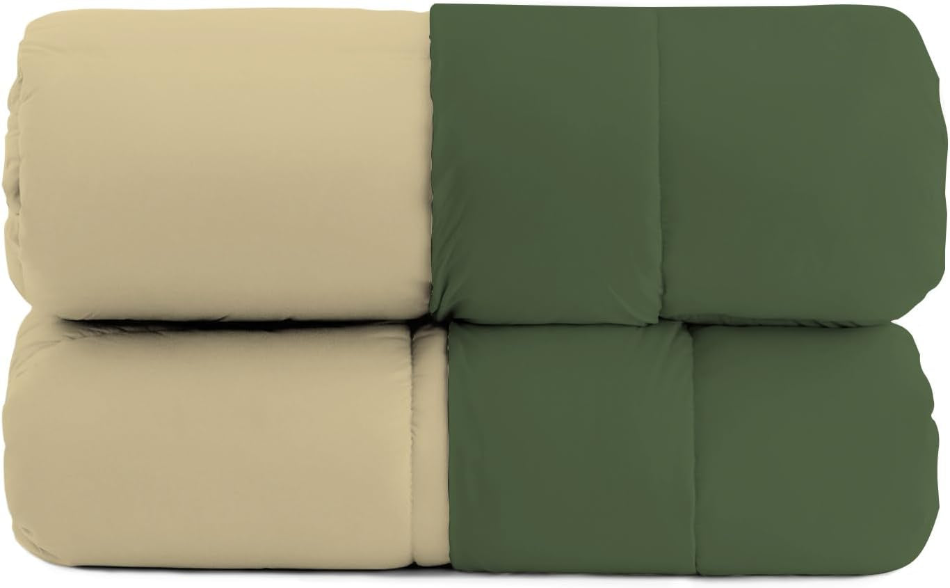 Basic winterdekbed, effen en gevoerd, donkergroen/crème, 200X245Cm Dekbedden en dekbedden Naty Shop