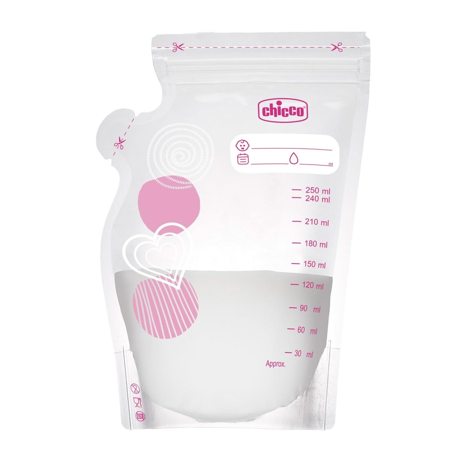 Chicco melkzakje à 30 stuks, lekvrij, 250 ml Accessoires Voeding en Borstvoeding Bebe Naty Shop