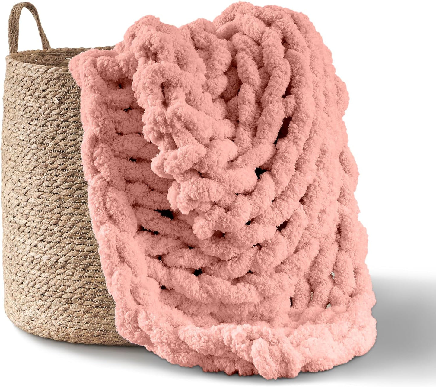Grof gebreide deken, plaid, 100% handgebreid met jumbo chenillegaren (127 X 152,4 Cm, lila grijs) Bedden en dekens Adyrescia Shell roze 50 "X60"