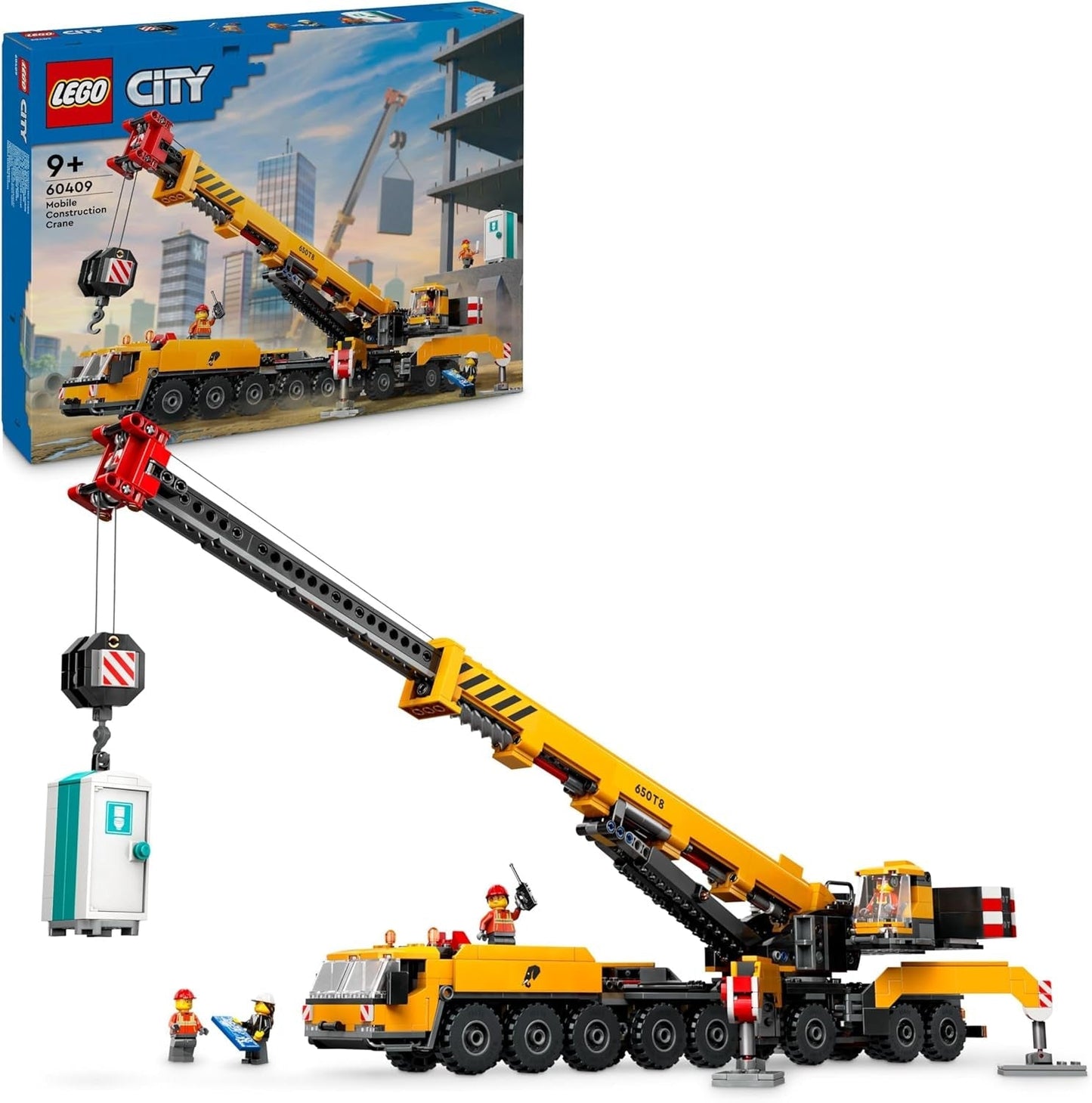 LEGO City Mobiele bouwkraan Bouwspeelgoed voor jongens en meisjes Creatief kindercadeau Lange uitschuifbare arm 4 minifiguren van een bouwvakker voor rollenspel 60409 Bouwsets
