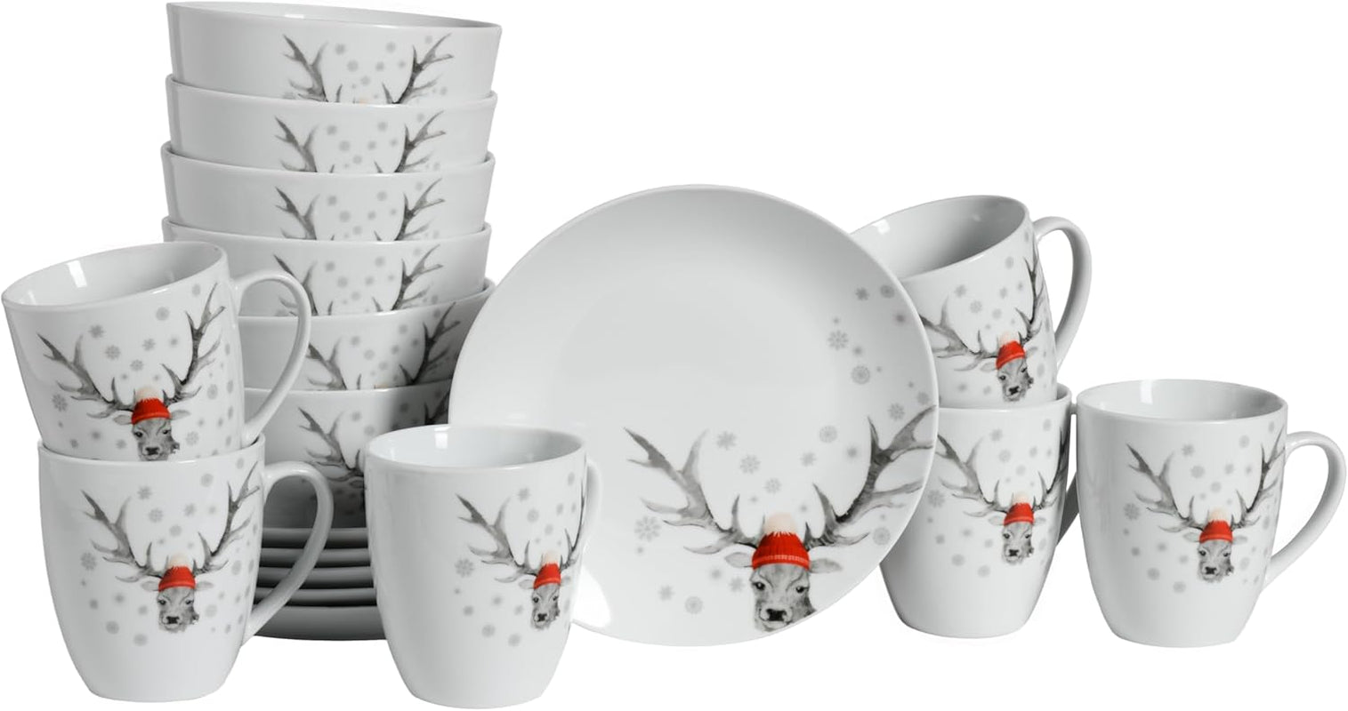CreaTable, 21498, Luna Hirsch-serie, 18-delige serviesset voor 6 personen, porseleinen ontbijtset, vaatwasmachine- en magnetronbestendig, hoogwaardige productie