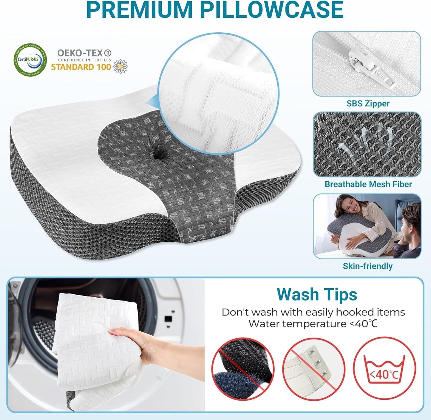 Elviros Memory Foam Orthopedisch kussen Nekpijnkussen Slaapkussen Ergonomisch nekkussen Neksteunkussen Anti-snurkkussen voor zijslapers Buikslapers Witte cervicale orthopedische kussens Naty Shop
