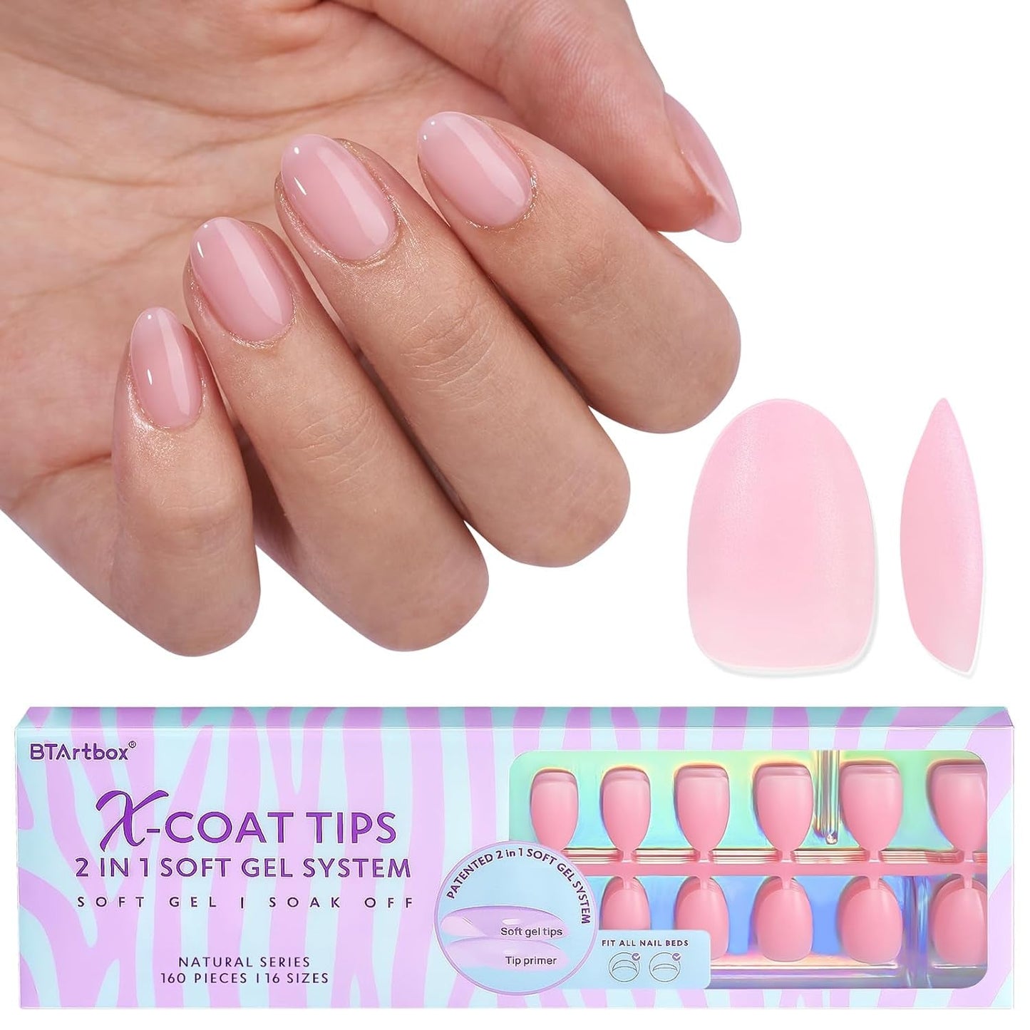 Btartbox Extra korte zachte gelnagels Volledige dekking Amandel korte nageltips 160 stuks Voorontworpen XCOATTIPS Kunstnagels Amandel korte nageltips voor nagelverlengingen