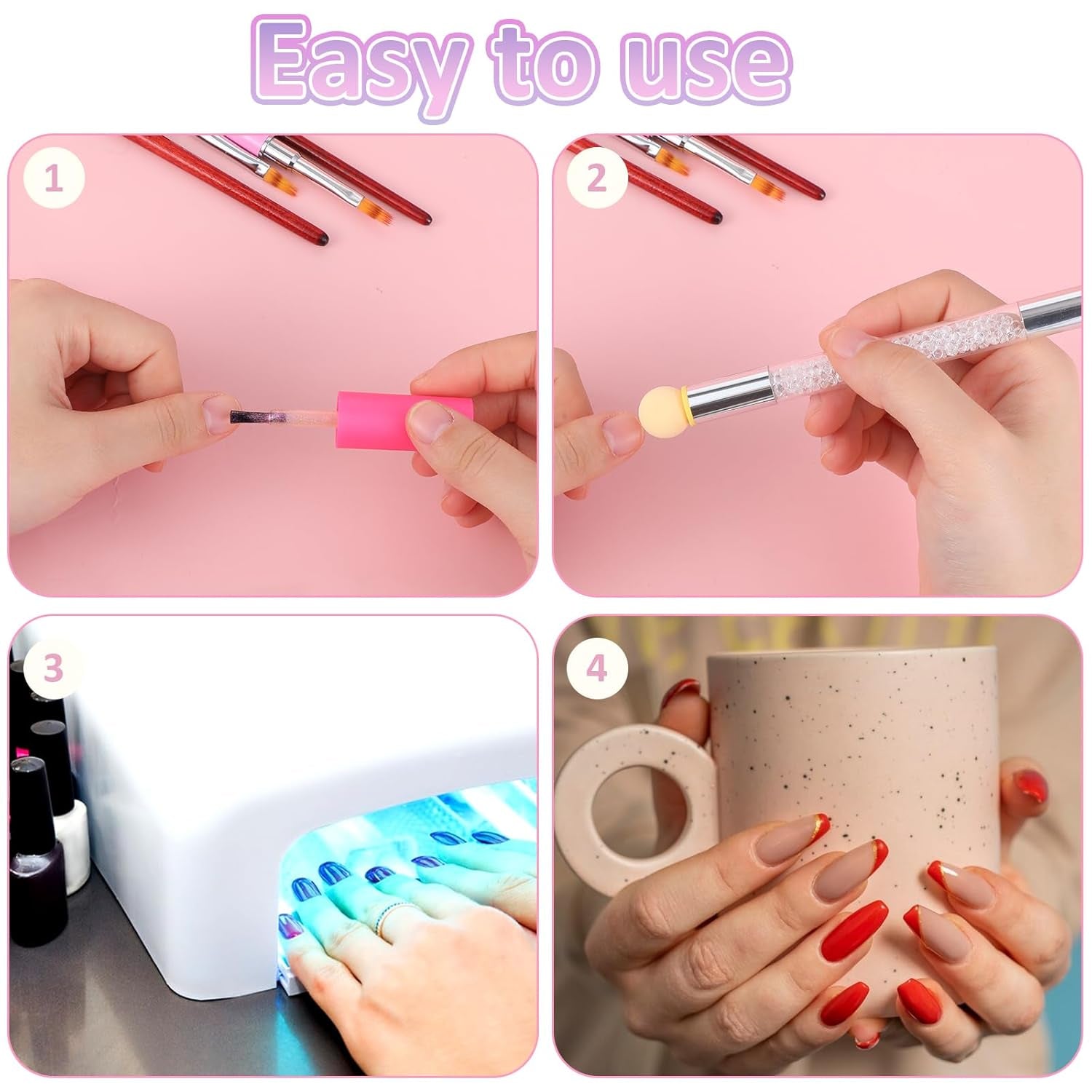 Nail Art Rendering-Werkzeuge Schwamm Undtupfpinsel, Sponge Brush Applicator, Doppelter Kopf Ombre Sponge Stick Mit 4 Ersatzköpfe, Nail Art Schwamm en Tupfpinsel, Ombre Nagelpinsel voor Gelnägel
