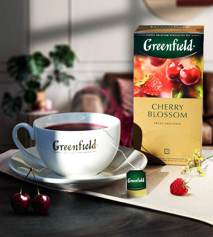 Greenfield kersenbloesem, hibiscus, rozenbottel, appel, framboos, braambes, theezakjes (2G X 25), 50G