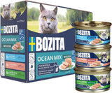Bozita Mousse Ocean Mix - 12 x 85g kattennatvoer met tonijn, zalm of gele kabeljauw - graanvrij, suikervrij en kunstmatige kleurstoffen - met postbiotica voor een gezonde darmflora