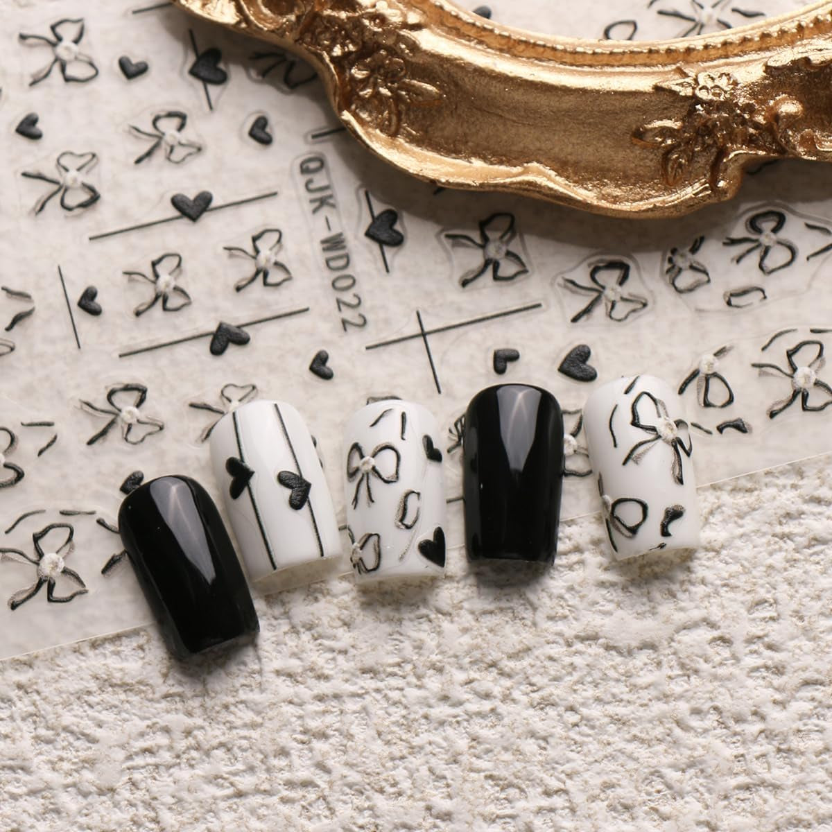 JMEOWIO Nagelsticker Bunte Herz Schleife 6 Blatt Nail Art Sticker Selbstklebend Nagelaufkleber Decoratie Nageldesign Zubehör