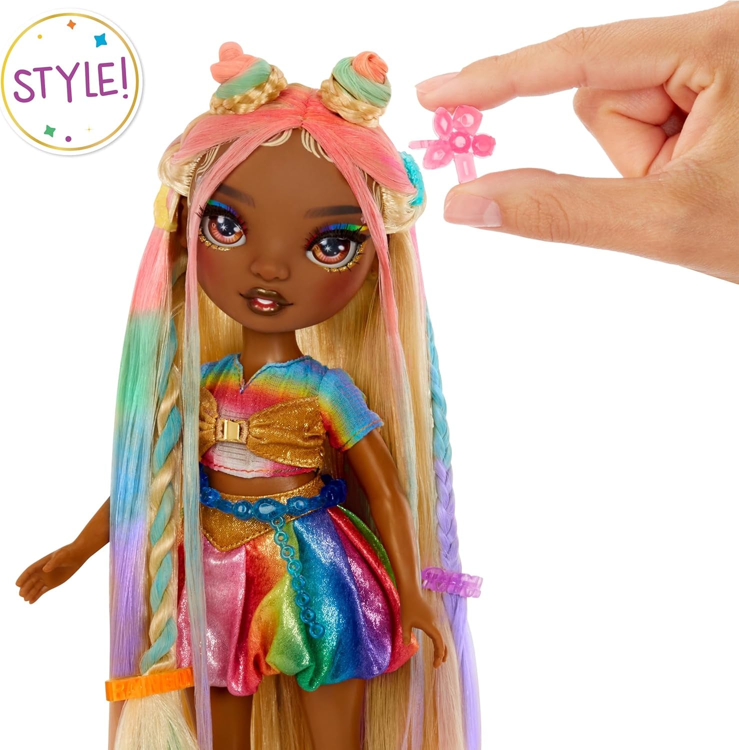 Rainbow High Haarkrijt & Stylingpop - Meline - 28 cm regenboog en goud wasbare haarkrijtpop, kleuren, stylen, spelen, uitspoelen en herhalen, voor kinderen van 4-12 jaar