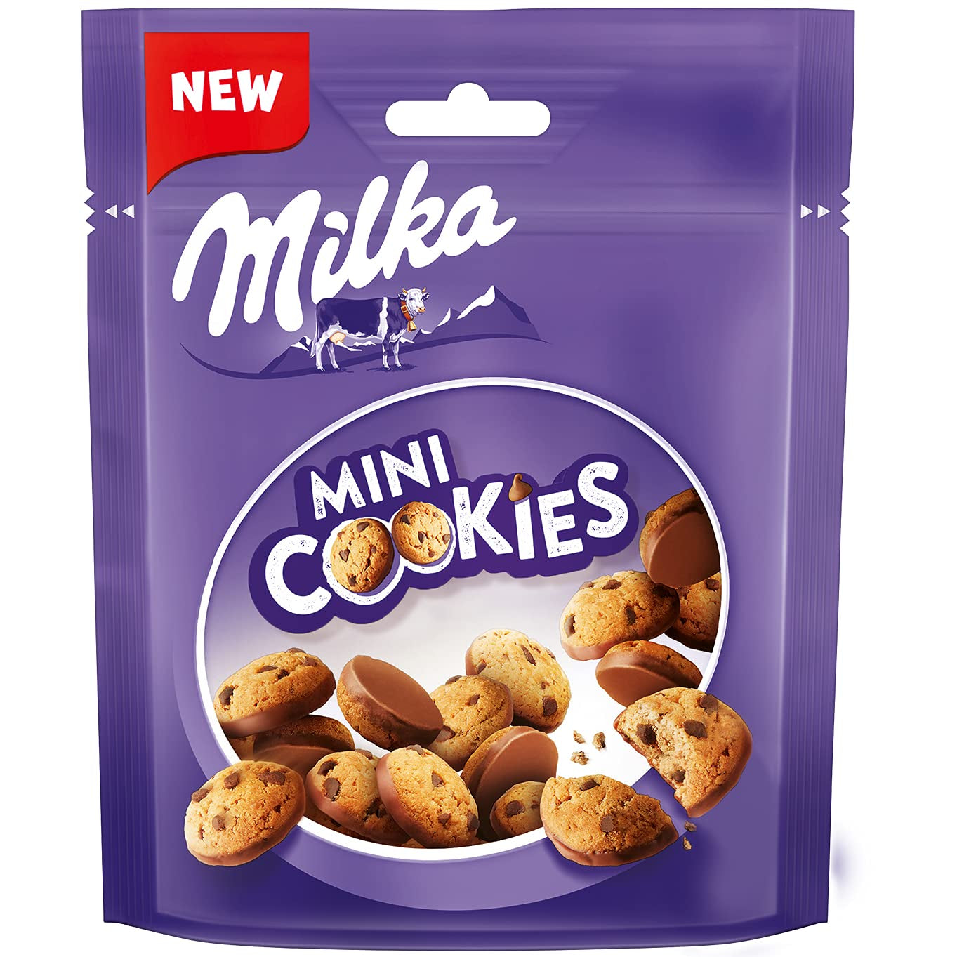 Milka minikoekjes 8 x 110 g, Milka minikoekjes met alpenmelkchocoladechips (pak van 3)