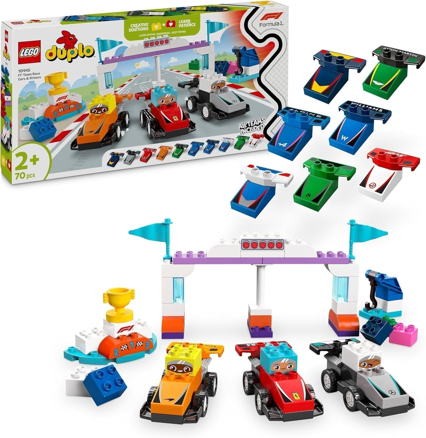 LEGO DUPLO Town F1 teamraceauto's met racers, bouwspeelgoed voor het hele gezin, fantasierijke speelervaring, verjaardagscadeau voor peuters, jongens en meisjes vanaf 2 jaar oud 10445 Bouwsets Bekijk de LEGO-Store standaardtitel
