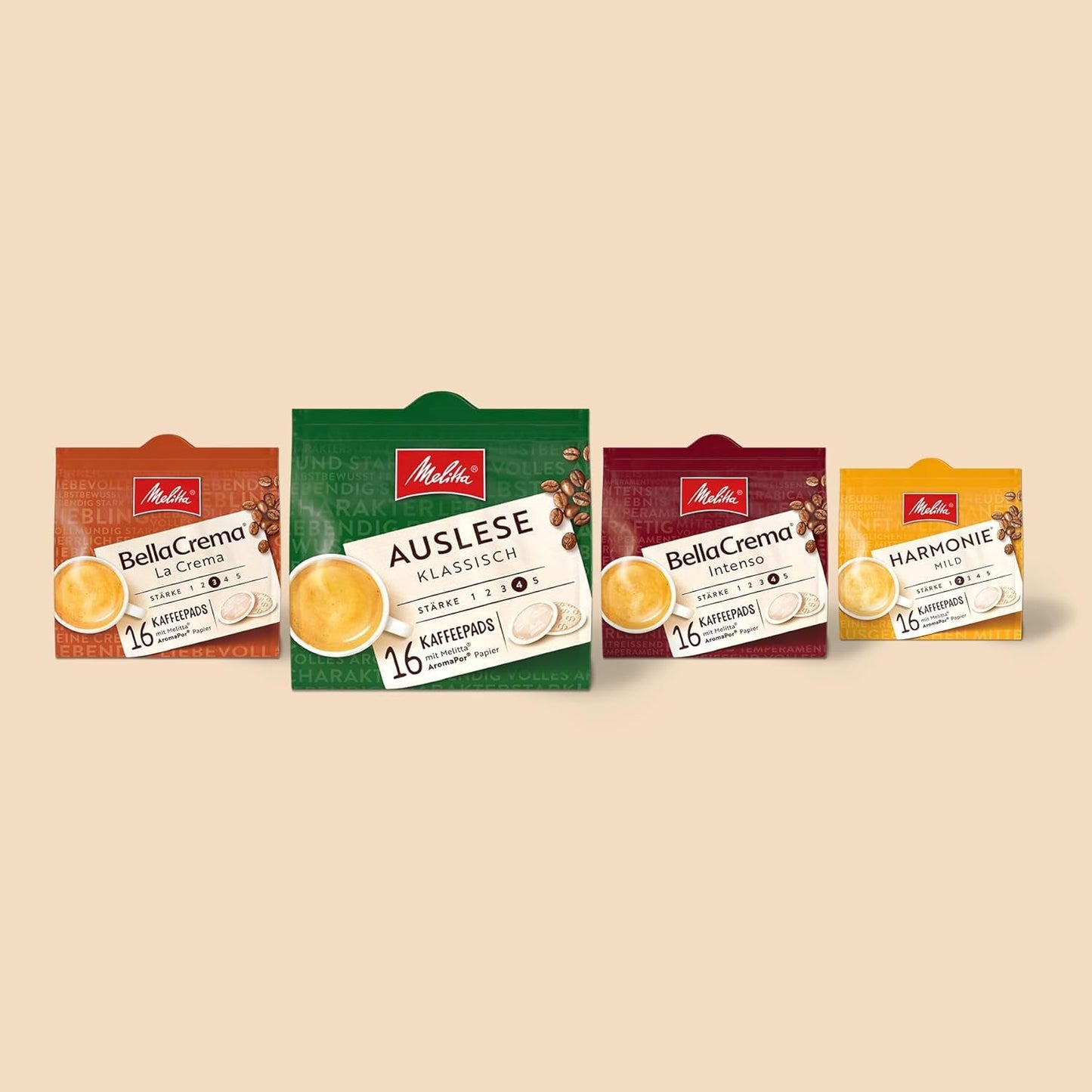 Melitta BellaCrema La Crema Gemahlener Röstkaffee in Kaffee-Pads 10 x 16 Pads, Kaffeepads voor Pad-Machine, medium Röstung, geröstet in Deutschland, Stärke 3, in Tray
