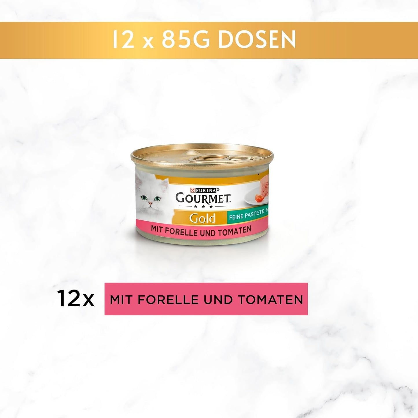 Fijne Paté Gourmet Gold met Groenten, Nat Kattenvoer met Forel en Tomaat, 12 stuks (12 x 85 g)