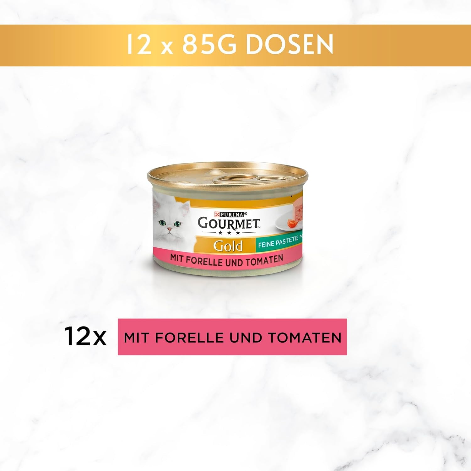 Fijne Paté Gourmet Gold met Groenten, Nat Kattenvoer met Forel en Tomaat, 12 stuks (12 x 85 g)