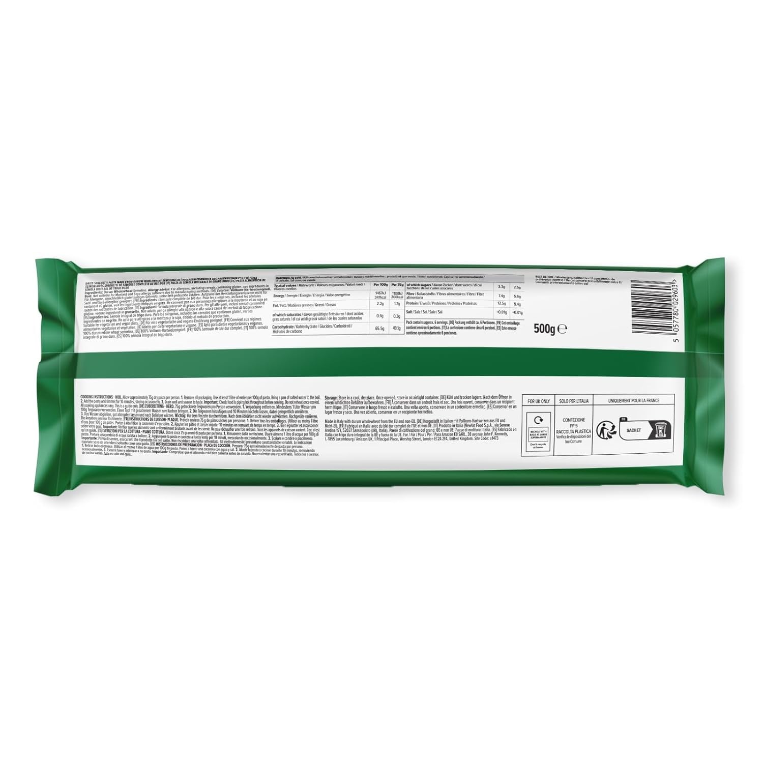 Volkorenspaghetti van Amazon, 500g