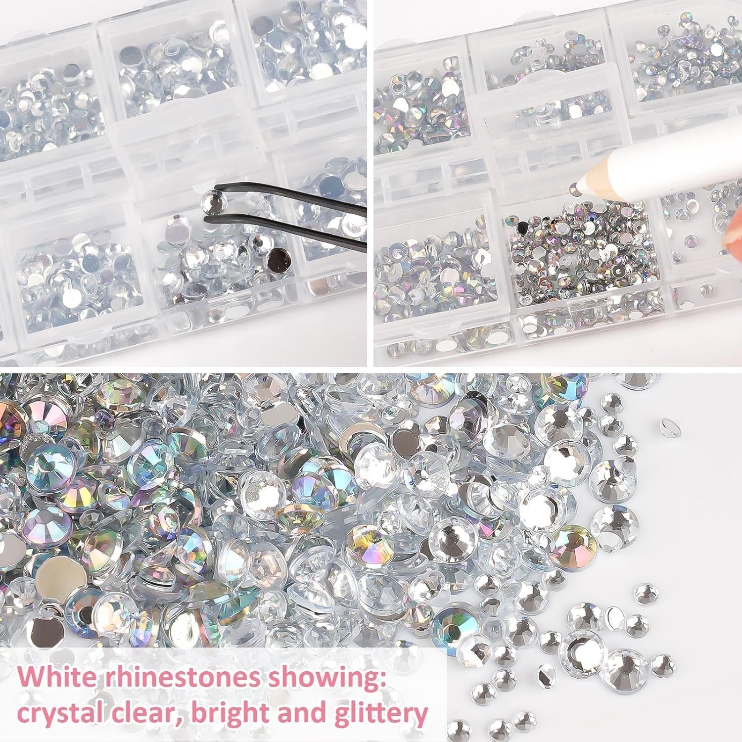 5820 Stück Strasssteine ​​​​Nägel, Glitzersteine ​​​​Nägel en Halbrunde Perlen, AB Kristall Rhinestones, Flatback Nagel Steine ​​​​Mit Pinzette en Stift Für Nagel/Diy (Mehrere Größen en Farben)