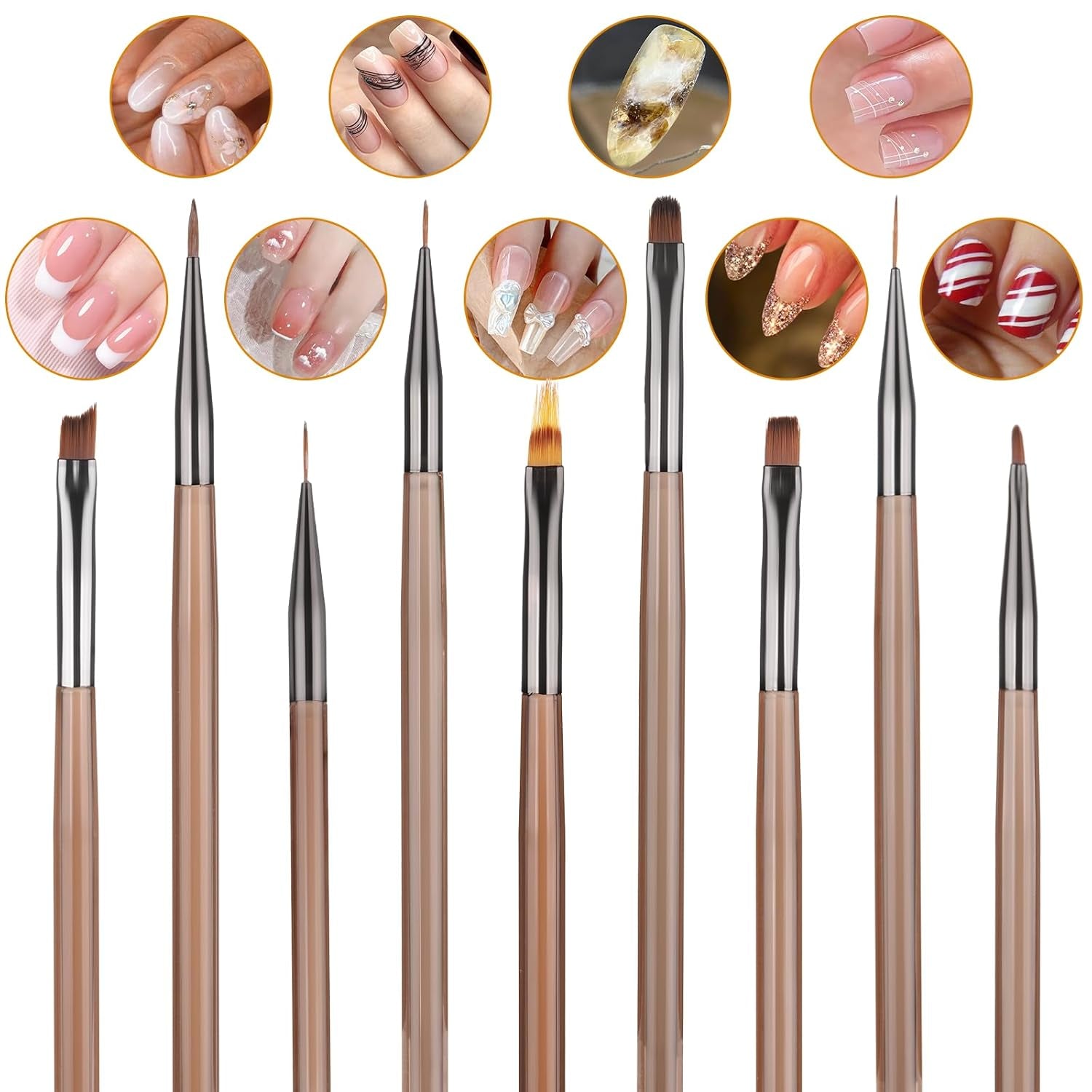 10 Stück Nailart Pinsel Set, Braun Nail Art Penselen Nailart Design Pinsel Nageldesign Pinselfür Gelnägelfür Heimwerker Maniküre Salon Zuhause Nailpinsel Set