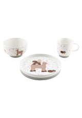 Sterntaler Porseleinen Serviesset Rustiek Design - Antislip en afneembare siliconen basis Serviesset - Baby- en kinderservies met bord, kom van 400 ml en mok van 200 ml, wit