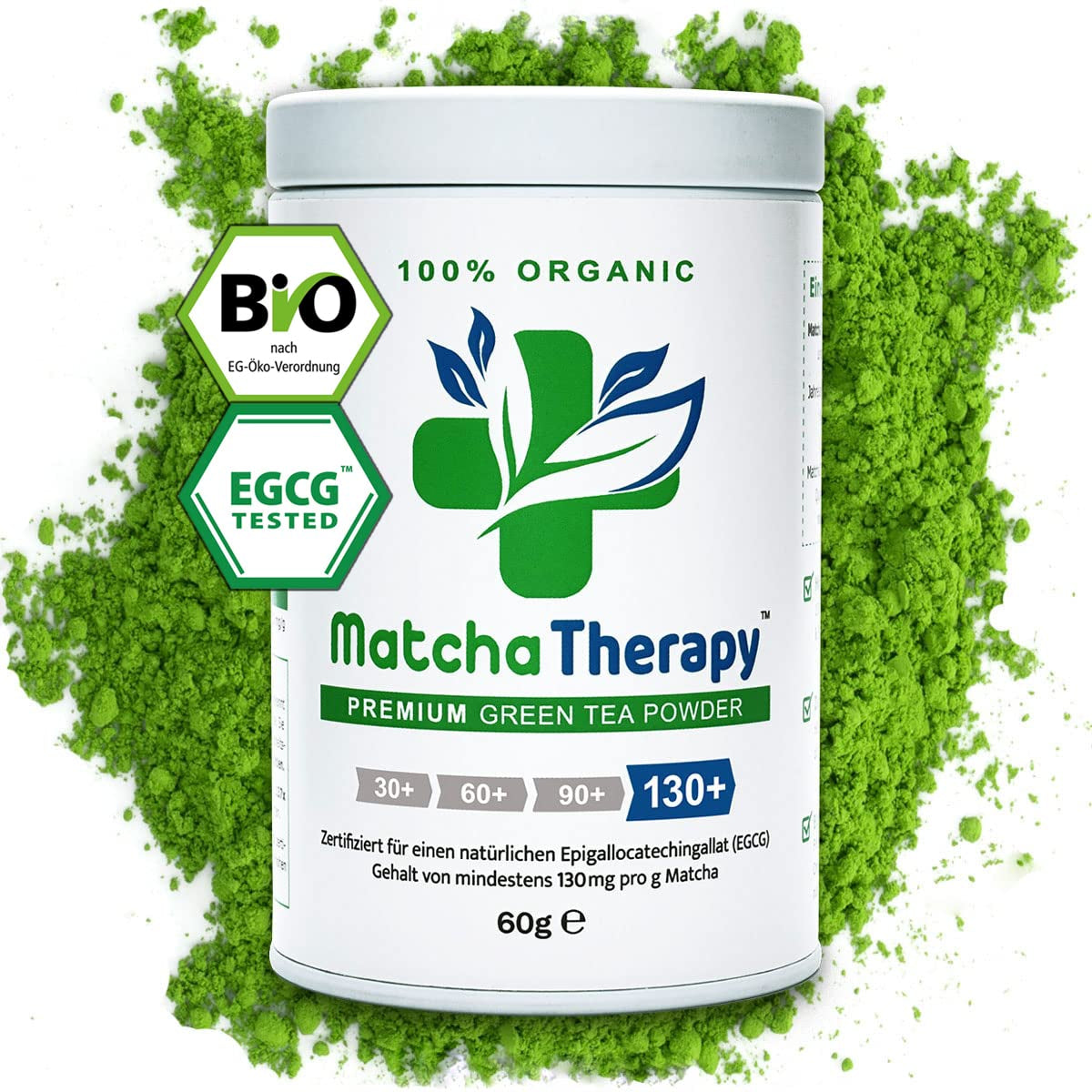 Matchatherapie 30+ | Biologische Matcha-theepoeder | 60 gram | Met een geverifieerd gehalte van minimaal 30 mg/g catechine EGCG | Ondersteunt het immuunsysteem en het energieniveau | Ceremoniële kwaliteit | Groene thee uit Japan