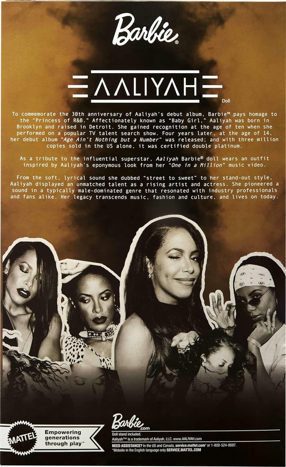 Barbie Signature Doll Aaliyah verzamelfiguur in zwart kunstleer, geïnspireerd op de muziekvideo HRM80 van One in a Million