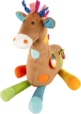 SIGIKID 42863 Giraffe XXL babyspeelgoed, PlayQ educatief speelgoed, knuffel met bijtring, rammelaar, spiegel, piepend, voor baby's en kinderen vanaf 3 maanden, veelkleurig/giraffe 72 cm speelgoed Bebe Naty Shop Standaard titel