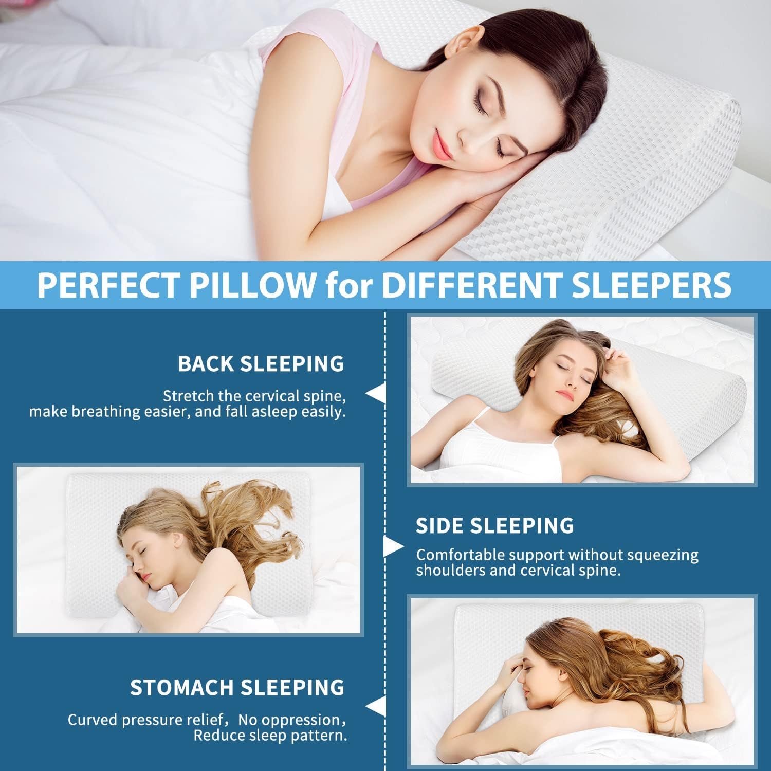 Findigit Gezondheidskussen, Memory Foam Kussen, Orthopedisch Neksteunkussen voor Zij- en Rugslapers, Ergonomisch Cervicaal Wervelkolomkussen (60 X 35 X 11/9cm) Cervicale Orthopedische Kussens Naty Shop
