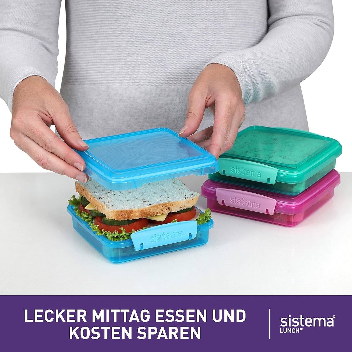 Lunchbox sandwichboxsysteem | 450 ml | stapelbare en luchtdichte lunchbox met deksel | voor kinderen en volwassenen | zonder BPA | gemengde kleuren | 3 stuks Naty Shop voedselbewaardozen