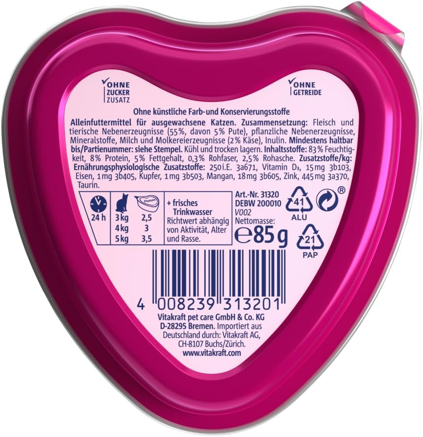 Vitakraft Poésie Création, nat kattenvoer, nat kattenvoer in saus, met kalkoen in kaassaus, multipack, geen toegevoegde suiker of granen (15 x 85g)