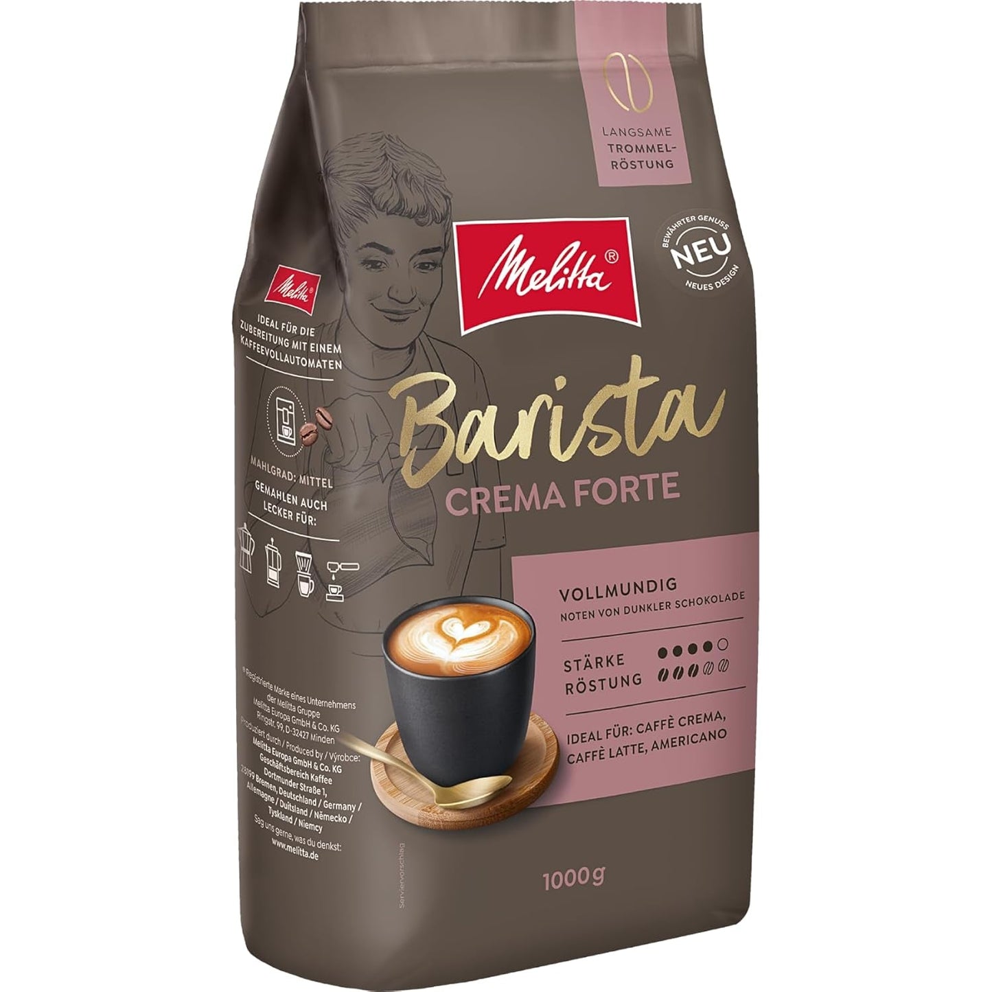 Melitta Barista Classic Crema Forte, Whole Kaffee-Bohnen 1kg, ungemahlen, Kaffeebohnen für Kaffee-Volautomat, kräftige Röstung, Stärke 4