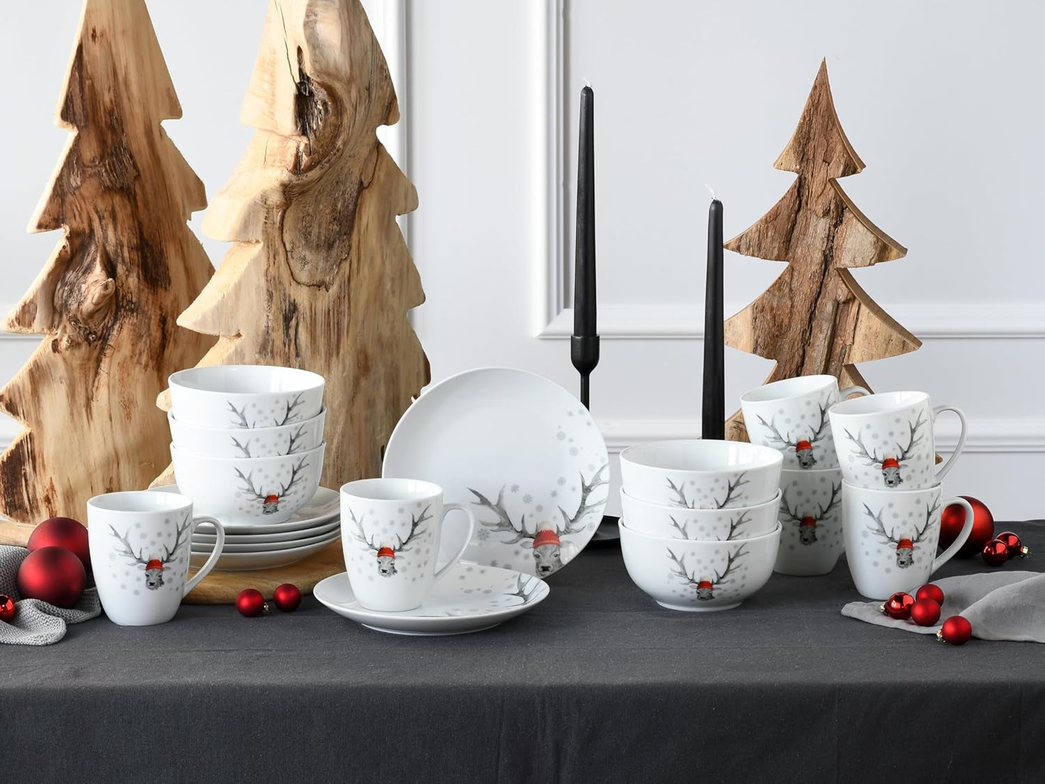 CreaTable, 21498, Luna Hirsch-serie, 18-delige serviesset voor 6 personen, porseleinen ontbijtset, vaatwasmachine- en magnetronbestendig, hoogwaardige productie