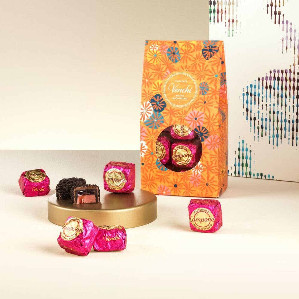 Venchi - Murrine Chocolade Frambozen Praline Geschenkdoos, Pure Chocolade, 288g, Glutenvrij, Geen kunstmatige kleurstoffen, Geen bewaarmiddelen - Perfect cadeau-idee