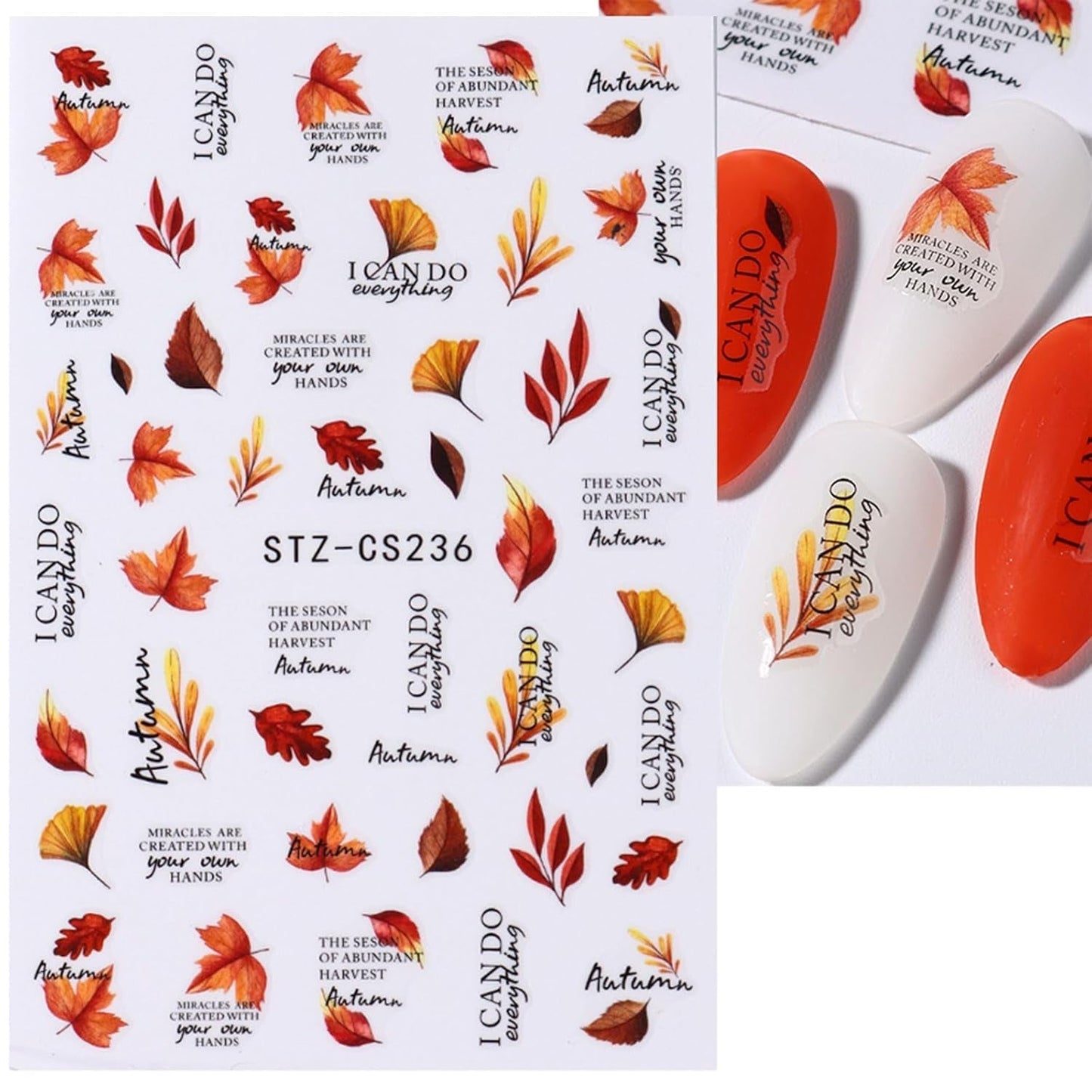 JMEOWIO Nagelsticker Herbst 9 Blatt Nail Art Sticker Selbstklebend Nagelaufkleber Kürbis Ahornblatt Erntedankfest Decoratie Nageldesign Zubehör
