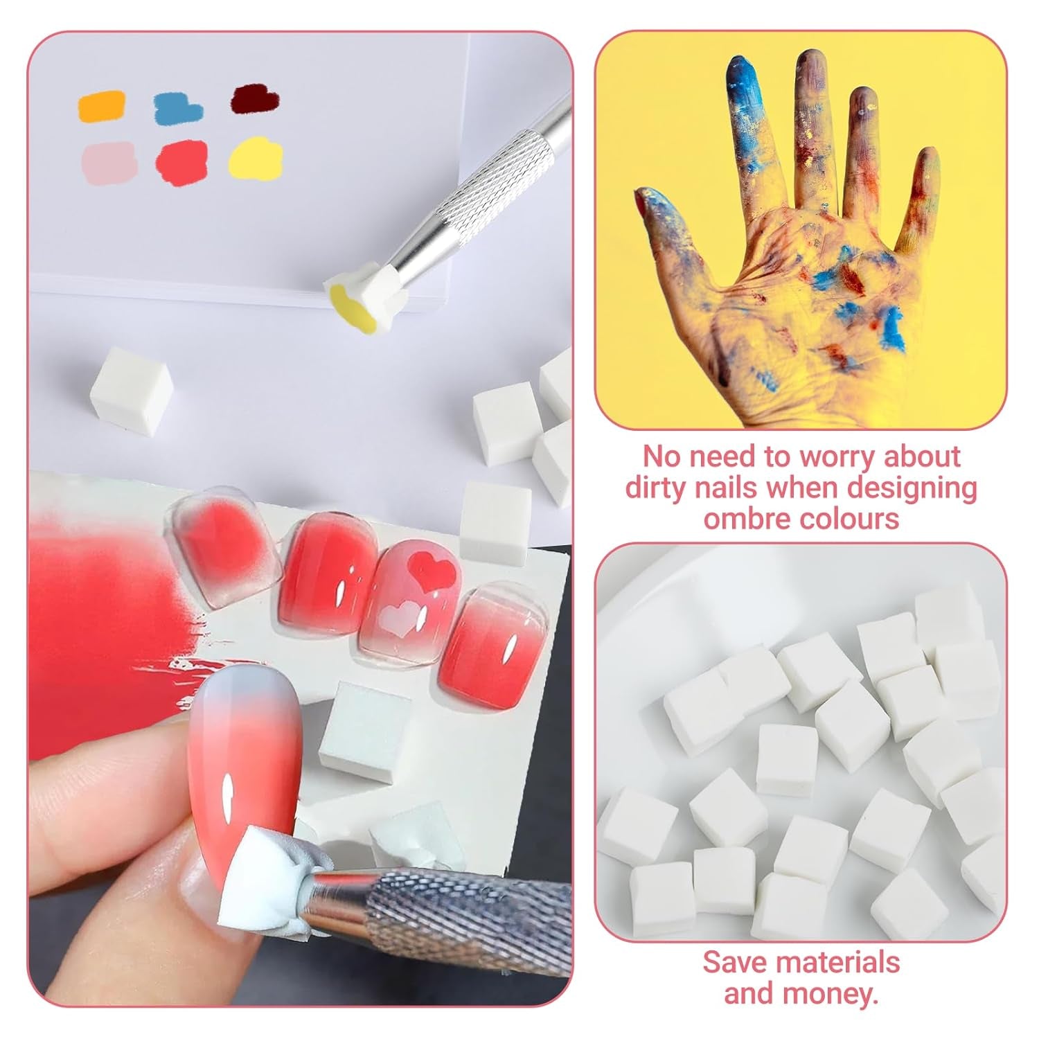 Nägel Selber Machen, Nageldesign-Hilfsmittel, 100 Stück Nail Art Schwämme Mit Metallgreifer, Schwammpinsel & Sponge Brush Applicator voor Gradient Nail Art Designs