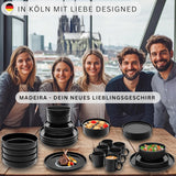 SÄNGER Madeira | 24-delige combinatieserviesset, 6-persoons aardewerken serviesset, 6 dinerborden, 6 ontbijtborden, 6 dinerborden, 6 pastakommen, servies en schalenset, matzwart | DE WAARDE-COLLECTIE