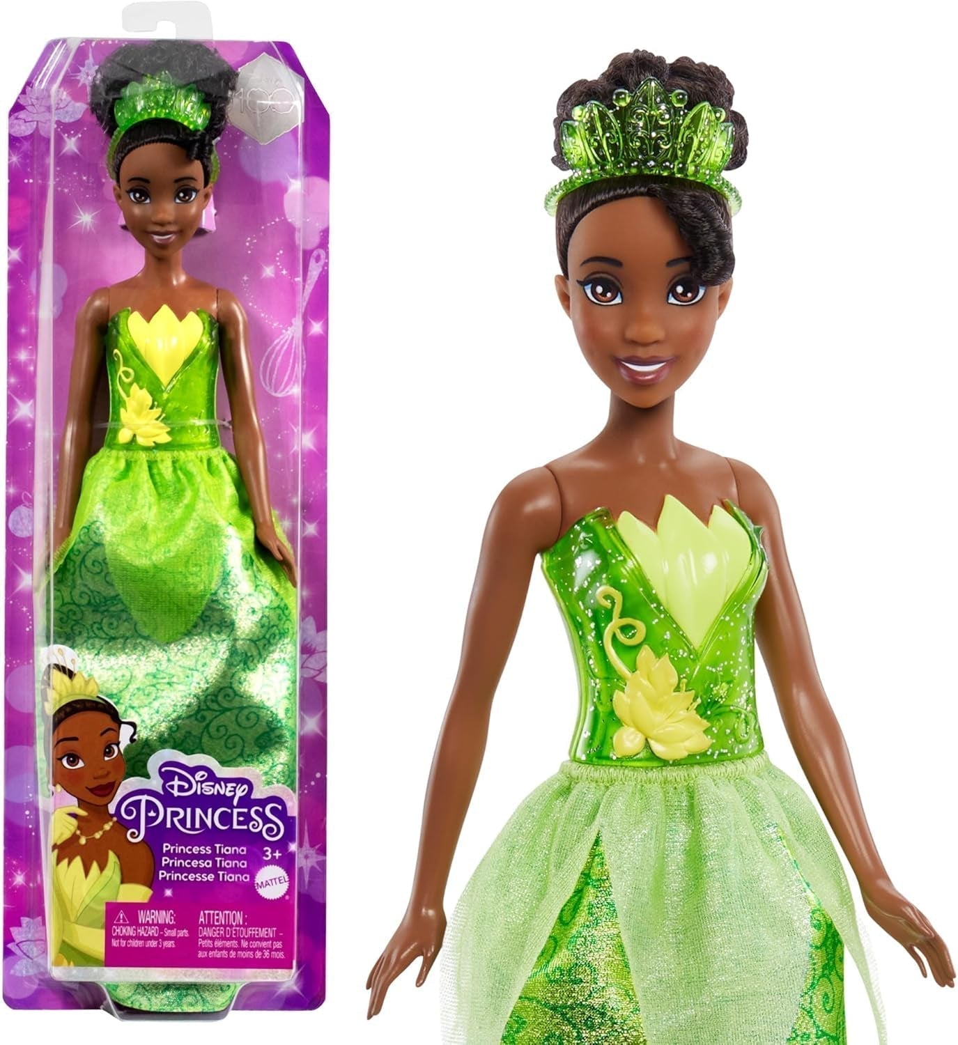 Mattel DISNEY Prinses Aurora - pop met typische outfit, afneembare schoenen en tiara, sprankelend topje en afneembare rok met patroon, lang stylebaar haar, HLW09 Naty Shop Tiana Dolls