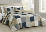 Chezmoi Collection Addy Patchwork-dekbedset Katoen Voorgewassen Lichtgewicht Omkeerbaar Alle seizoenen Oversized 3-delig Marine Wit Grijs Taupe Geruite quilts en quilts Naty Shop Plaid Vierkant Patchwork Taupe Oversized King