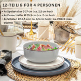 SÄNGER Bombay Maanlicht | 12-delige keramische serviesset voor 4 personen, 4 dinerborden, 4 dessertborden, 4 kommen, diverse kleuren | DE WAARDE-COLLECTIE