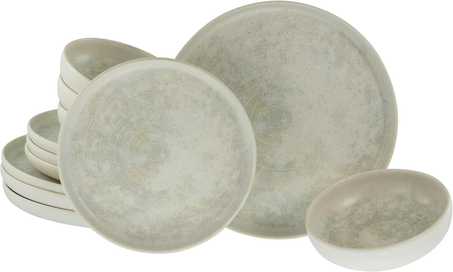 CreaTable, 23714, Uno Athena-serie, 12-delige serviesset voor 4 personen, porseleinen bordenset, vaatwasser- en magnetronbestendig, gemaakt in Portugal