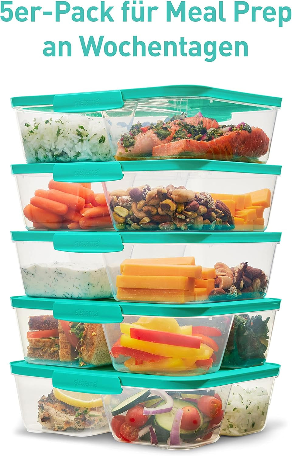 Nest IT-systeem voedselopslagcontainers Maaltijdbereidingsdozen | Luchtdichte voorraadbussen van 1,9 liter met DRIE compartimenten en deksels | BPA-vrij | Groen | 5 stuks Naty Shop voedselbewaardozen