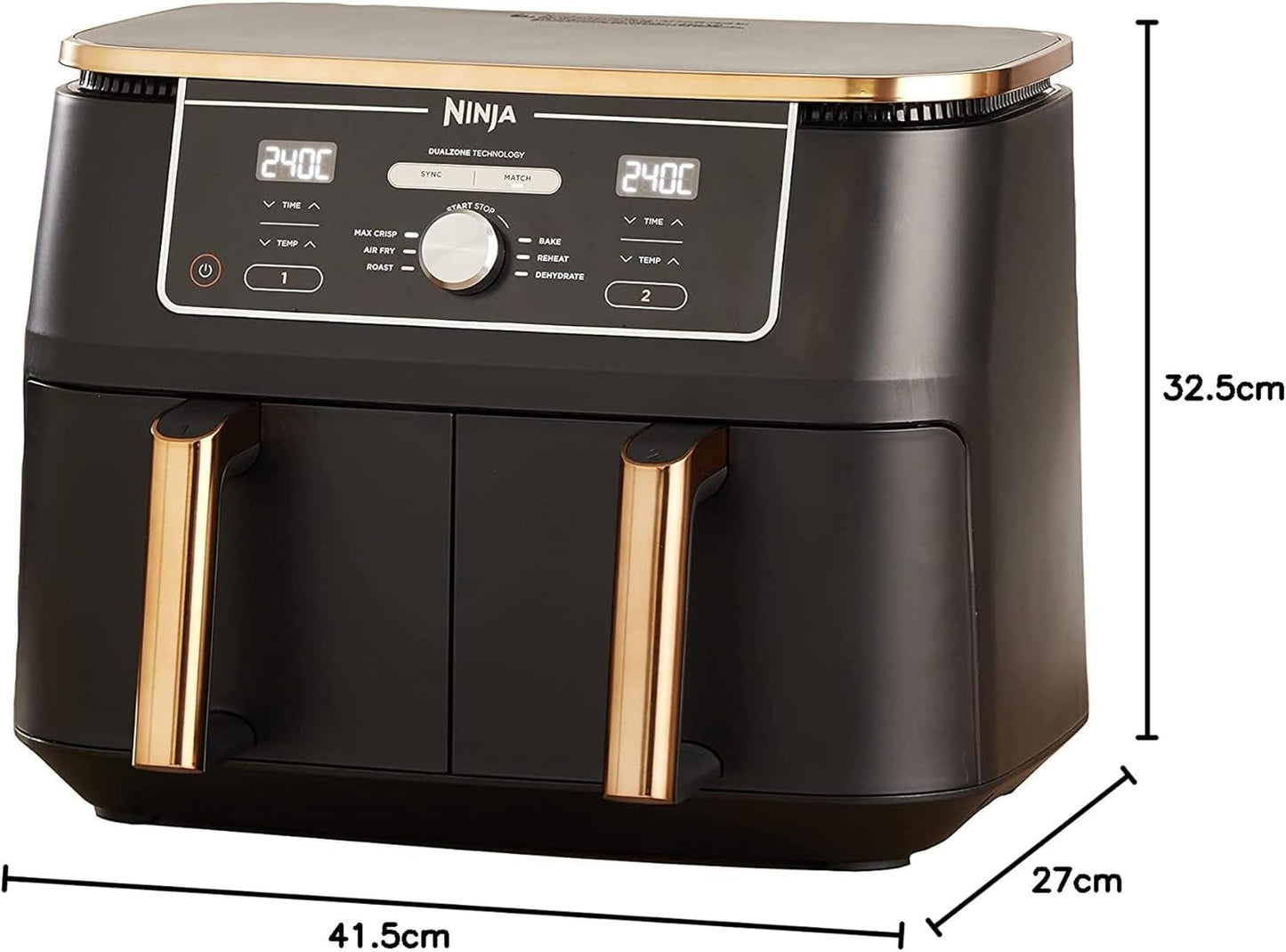 Ninja Foodi AF400EUCP MAX luchtfriteuse met twee zones, heteluchtfriteuse van 9,5 liter, 2 compartimenten, met tang, antiaanbaklaag Huishoudelijke apparaten Naty Shop