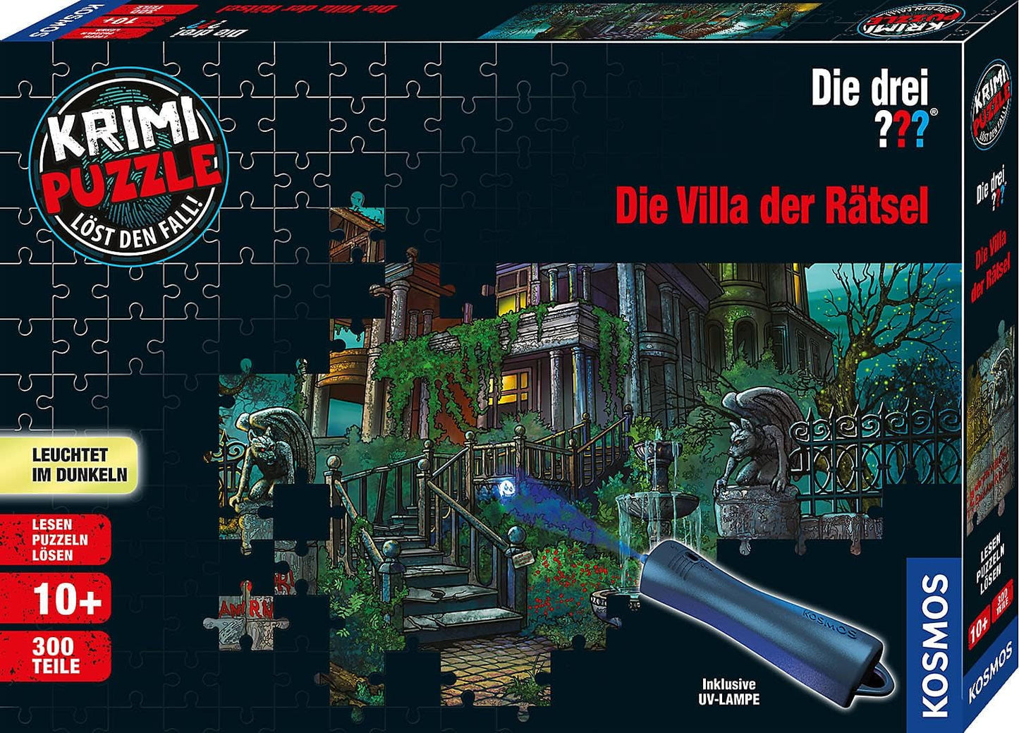 De drie??? - Misdaadpuzzel - De villa van de puzzels van KOSMOS 697976, 300 stukjes, Glow in the Dark, met UV-lamp, lezen, puzzel, puzzels oplossen, detectivepuzzel vanaf 10 jaar puzzel Naty Shop standaardtitel