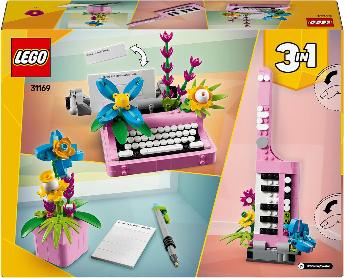 LEGO Creator 3In1 Typemachine met bloemen - speelgoed om te bouwen tot Keytar-model of tot bloempot met notitieboekje en pen - bouwset - cadeau voor meisjes en jongens vanaf 8 jaar 31169 Bouwsets Besuche den LEGO-Store