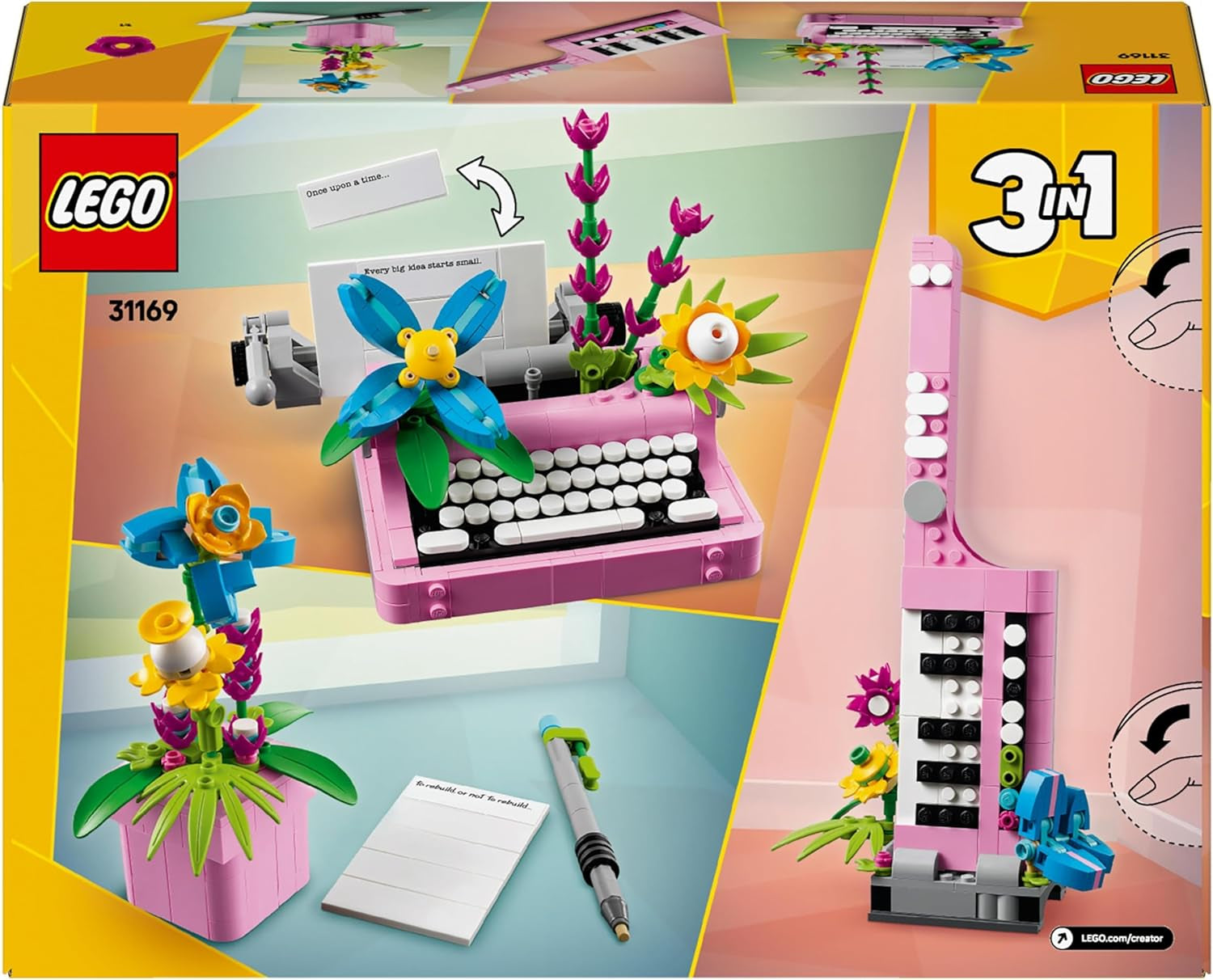 LEGO Creator 3In1 Typemachine met bloemen - speelgoed om te bouwen tot Keytar-model of tot bloempot met notitieboekje en pen - bouwset - cadeau voor meisjes en jongens vanaf 8 jaar 31169 Bouwsets Besuche den LEGO-Store