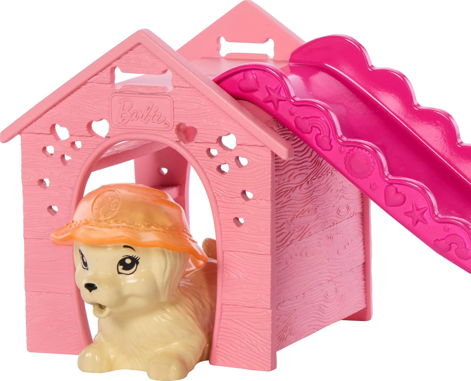 Barbie Puppy Pool Party-speelset met modepop, hondenhuis en glijbaan, hartzwembad, 2 hondenfiguren, 6 accessoires en kleurwisselaar, JBF35