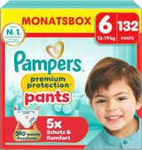 Pampers Premium Protection Broekje Maat 7, 123 Luiers, 15kg+, met 360° aanpassing en zachte anti-lek manchetten voor optimaal comfort en bescherming