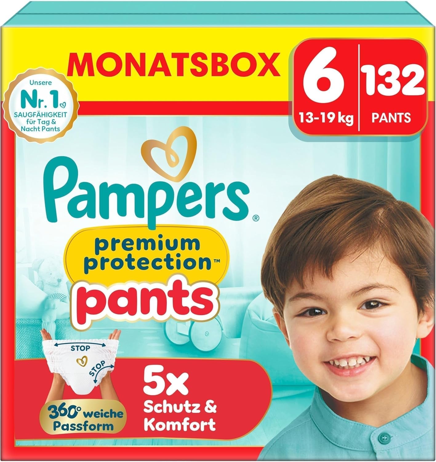Pampers Premium Protection Broekje maat 5, 144 luiers, 11kg - 17kg, met 360° aanpassing en zachte anti-lek manchetten voor optimaal comfort en bescherming